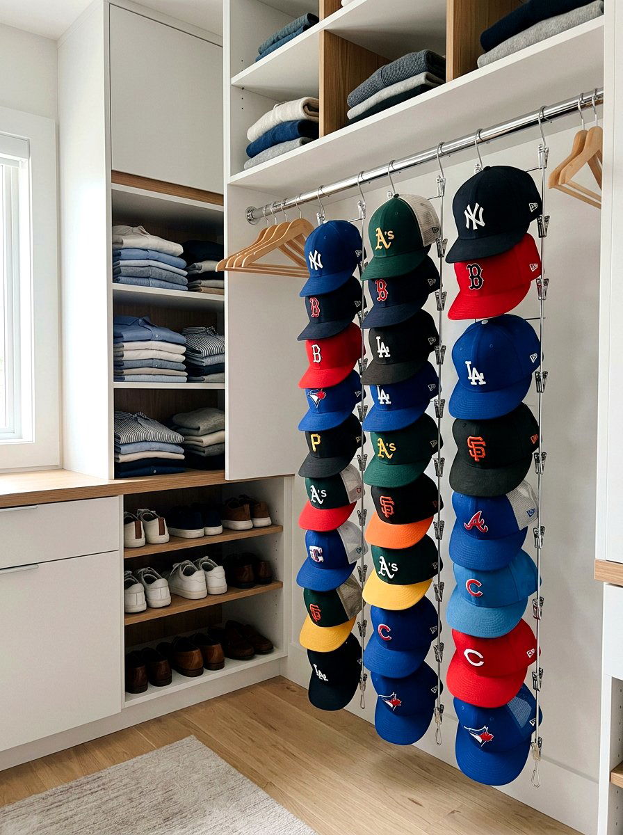 Clip hangers for baseball caps - 30 hat storage closet ideas