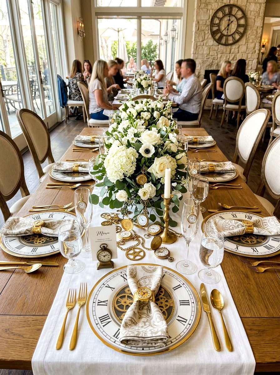 Clock themed decor - 30 New Year brunch table ideas