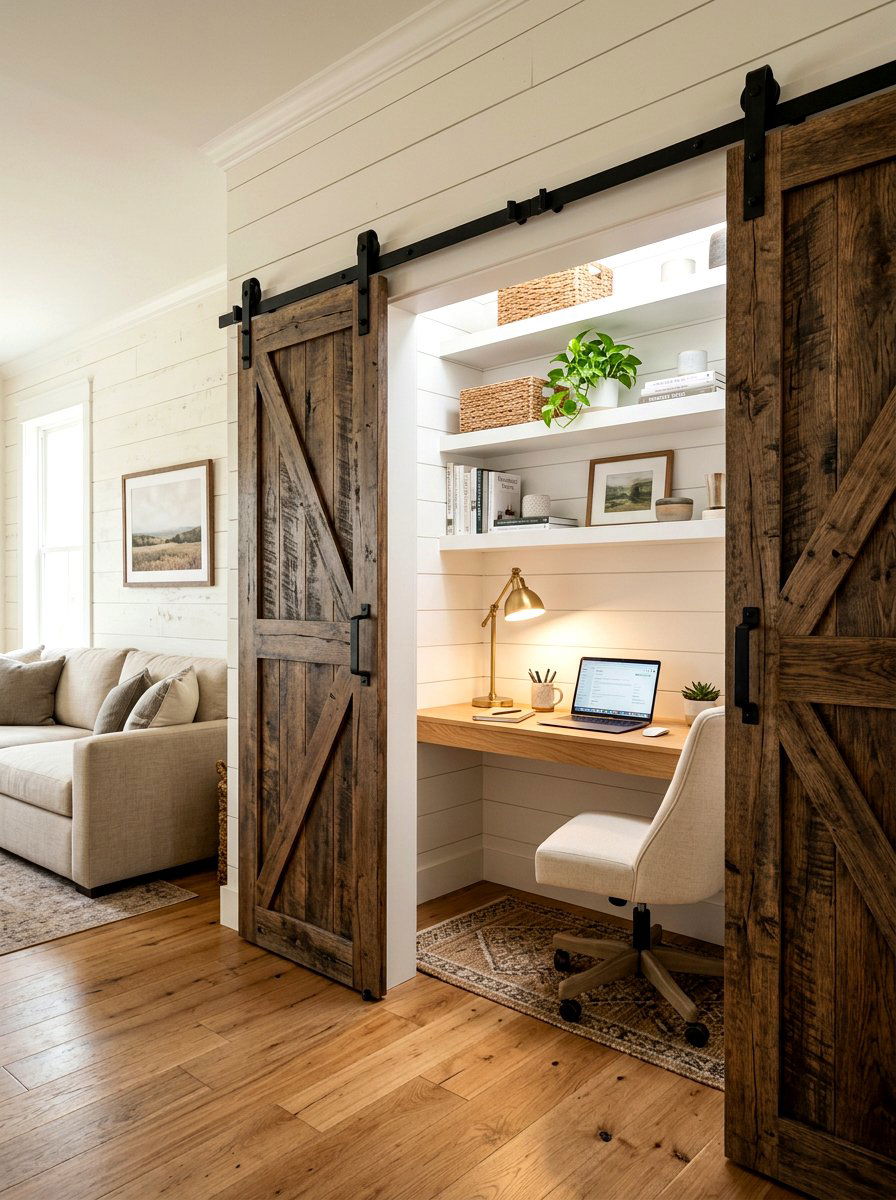 Cloffice Behind Sliding Barn Doors - 30 cloffice apartment ideas