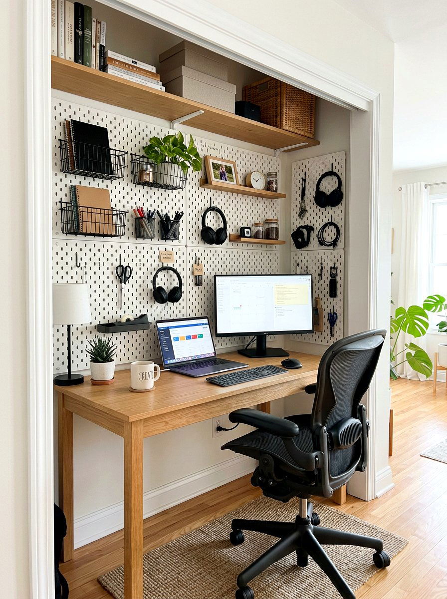 Cloffice With Pegboard Organizer - 30 cloffice ideas