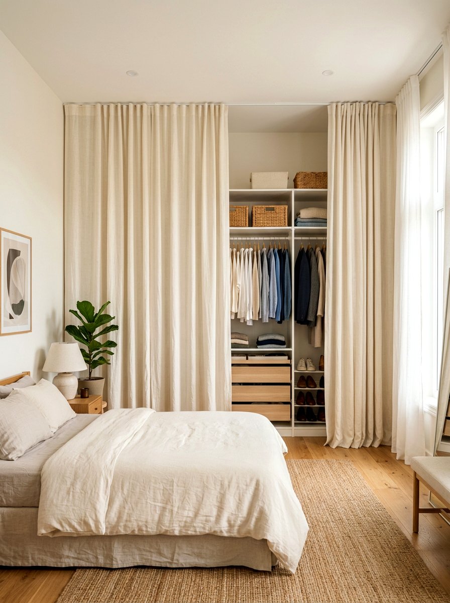 Closet Curtain Cover - 30 compact closet ideas
