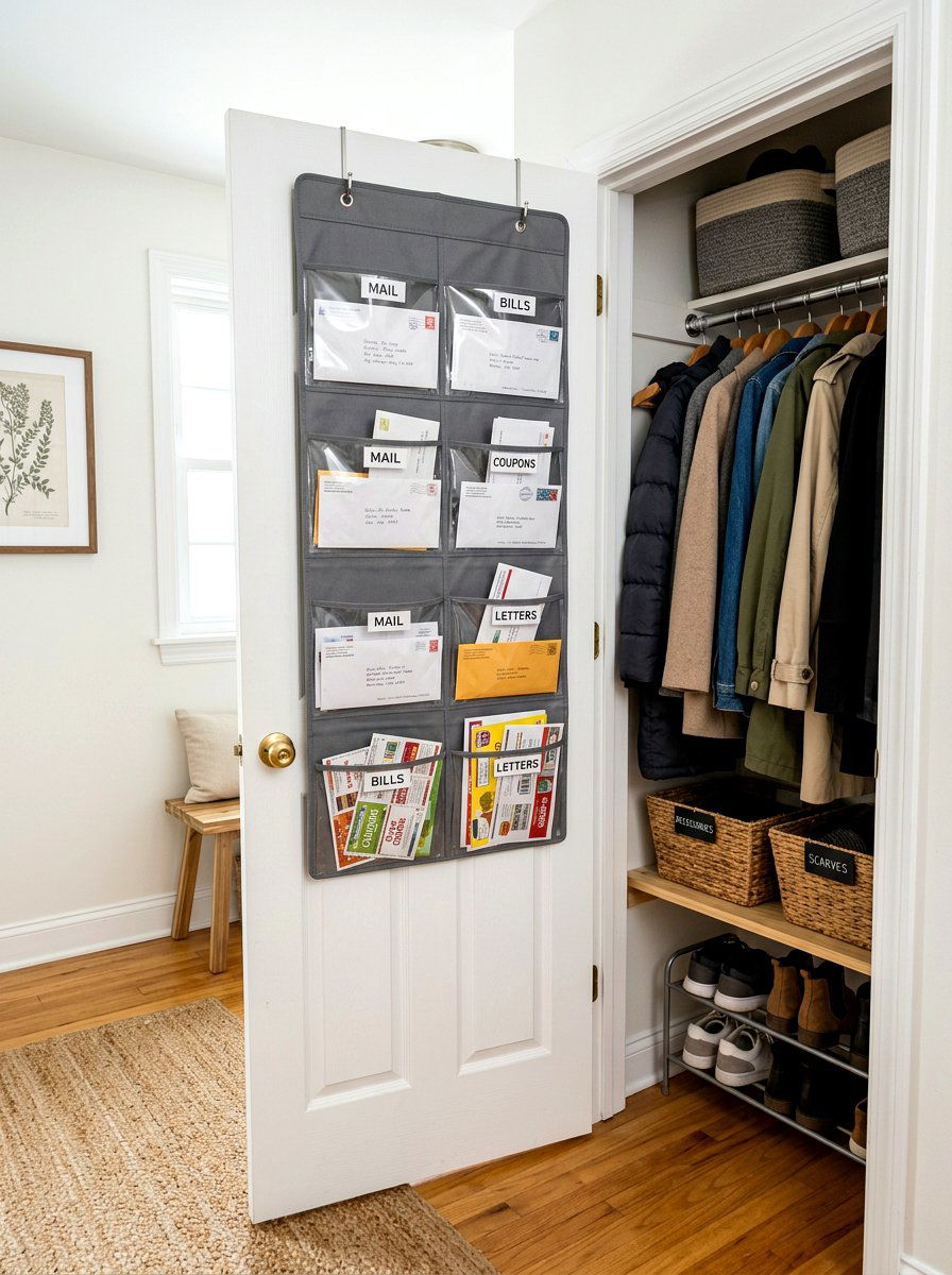 Closet Door Hanging Mail Pocket - 30 mail organization ideas