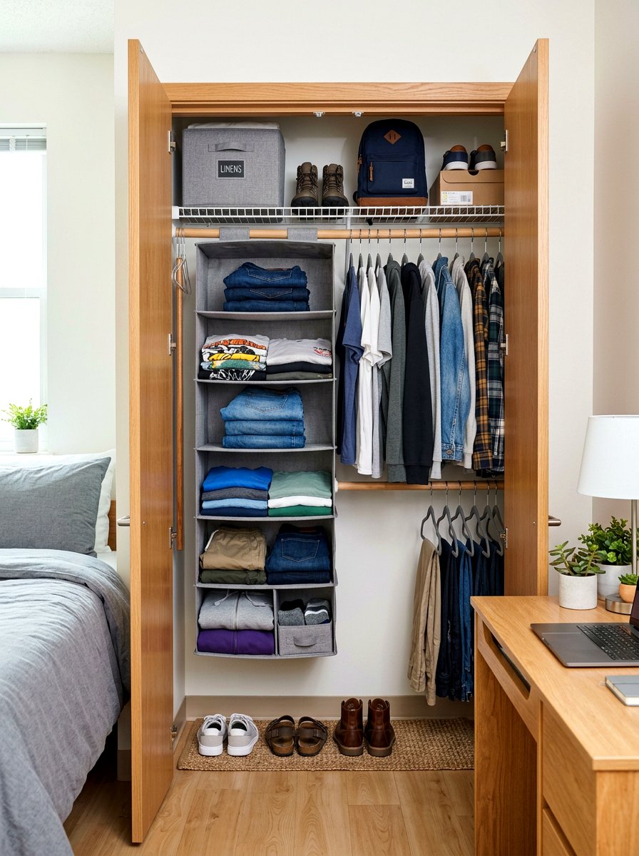 Closet Hanging Shelves - 30 dorm storage ideas