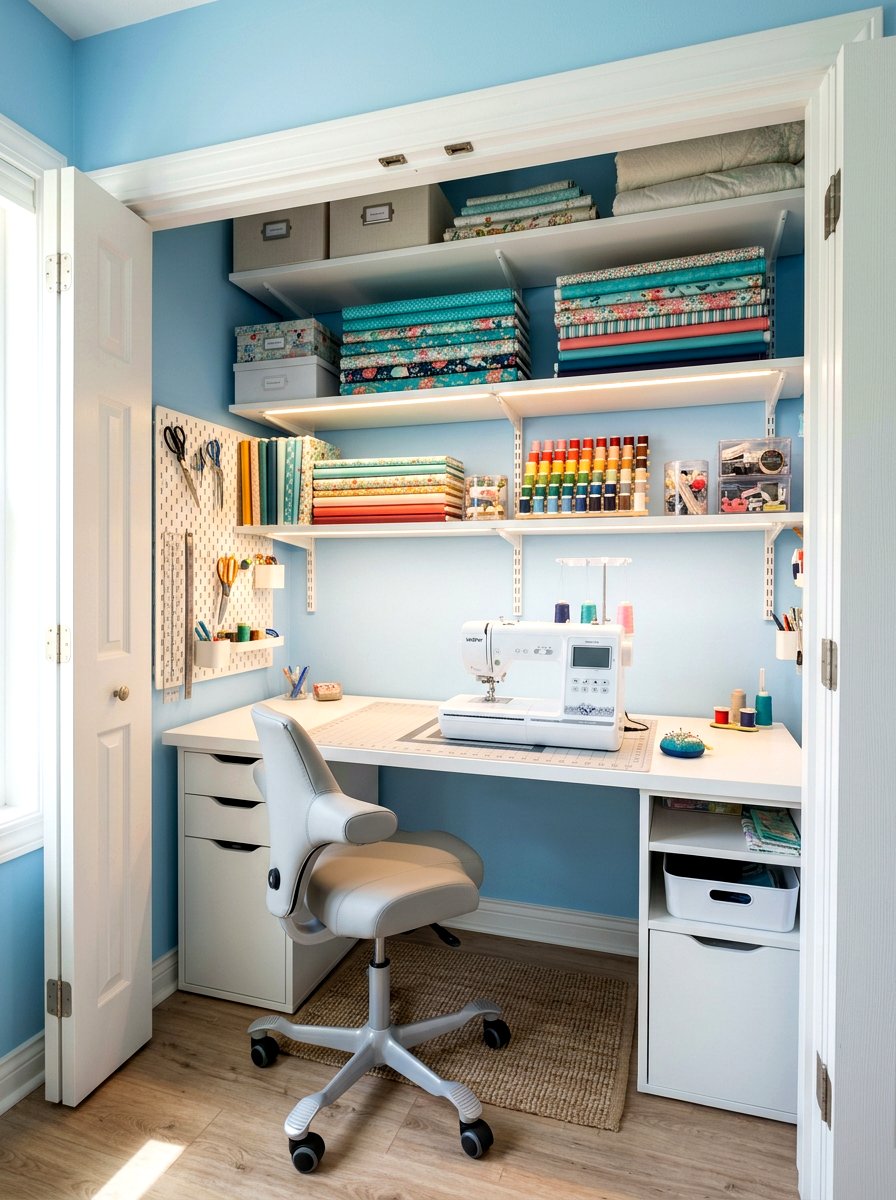 Closet Sewing Nook - 30 sewing nook ideas