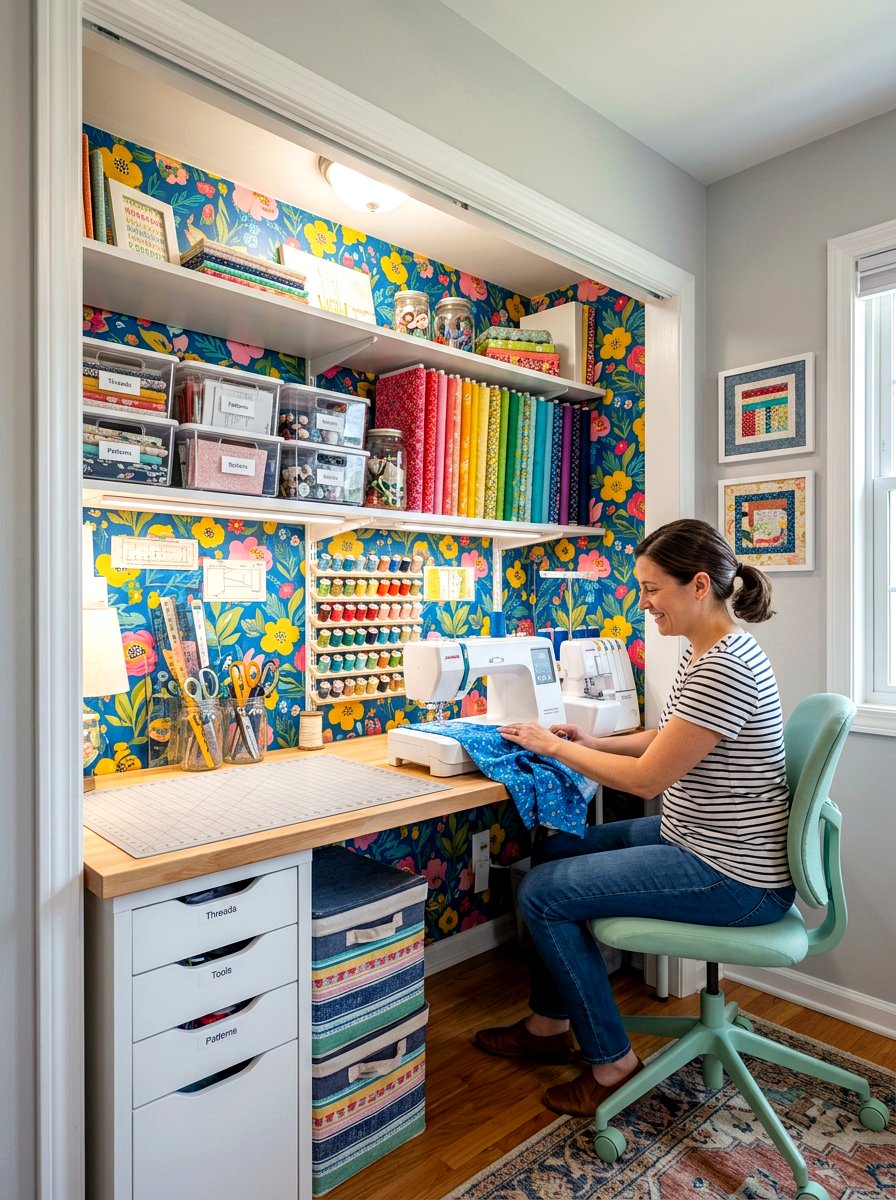 Closet Sewing Space - 30 sewing storage ideas