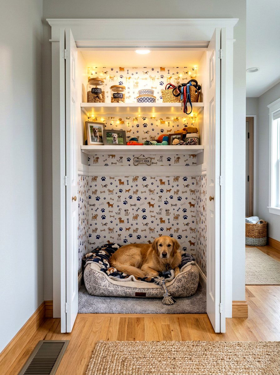 Closet Turned Into Pet Nook - 30 organizing pet supplies ideas
