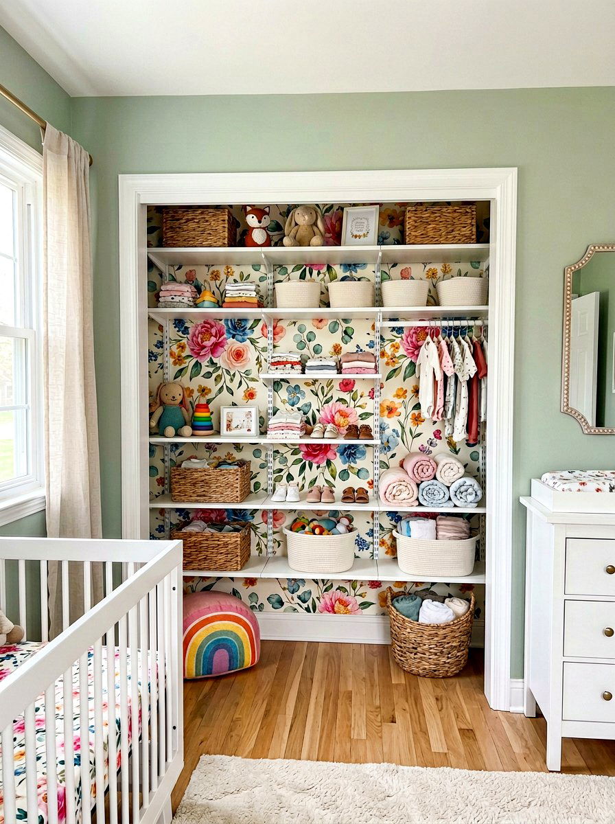 Closet Wallpaper Accent - 30 nursery closet organization ideas