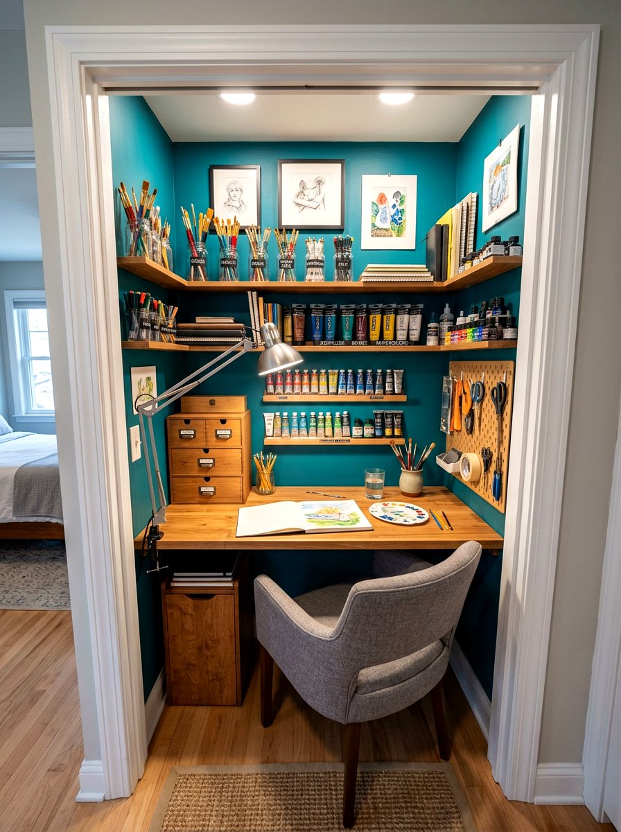 Closet art station - 30 kids craft room ideas