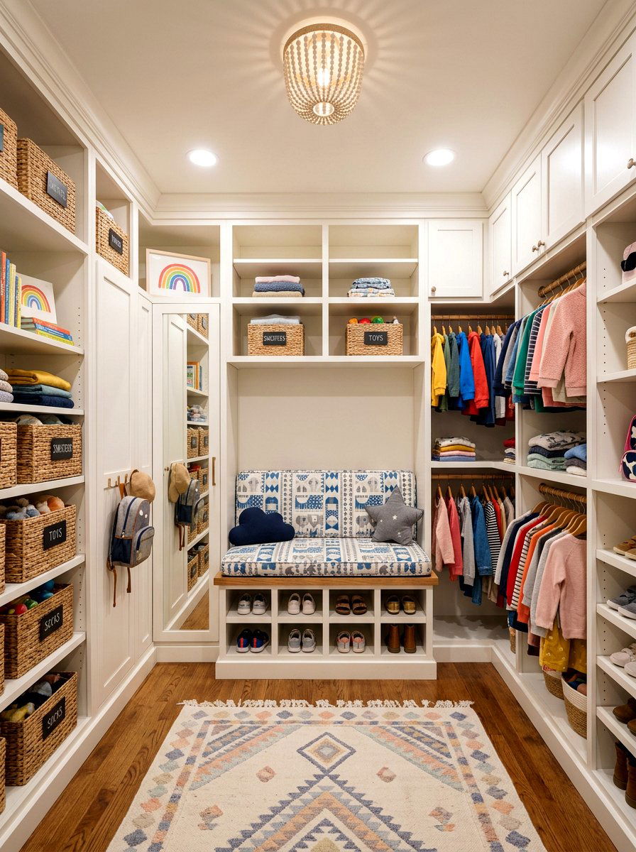 Closet bench seating - 30 kids closet system ideas