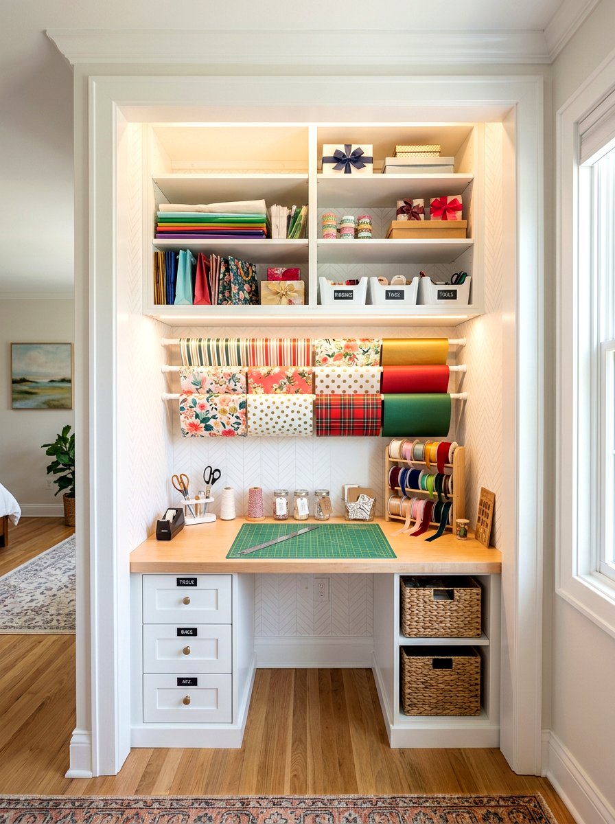 Closet gift wrapping station - 30 gift wrapping station ideas
