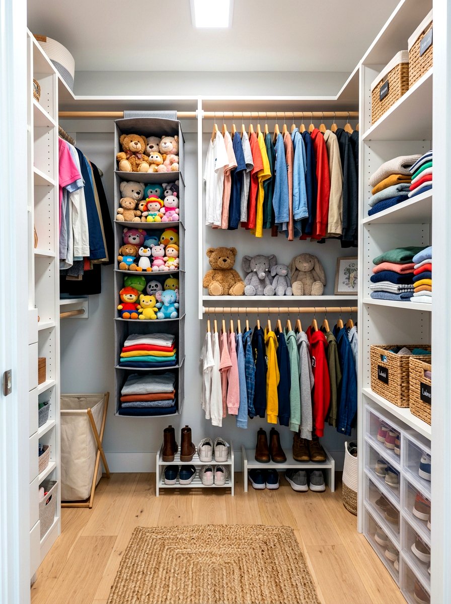 Closet hanging shelf - 30 stuffed animal storage ideas
