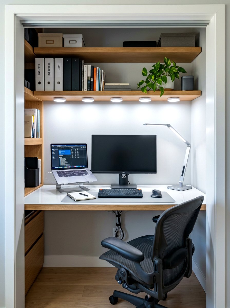 Closet office lighting - 30 closet office ideas