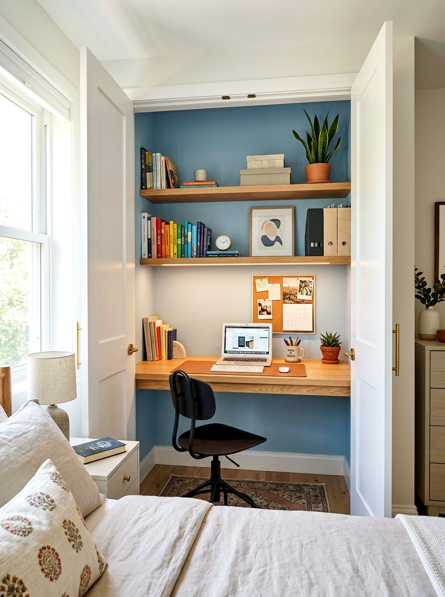 Closet office nook - 30 renter friendly home office ideas
