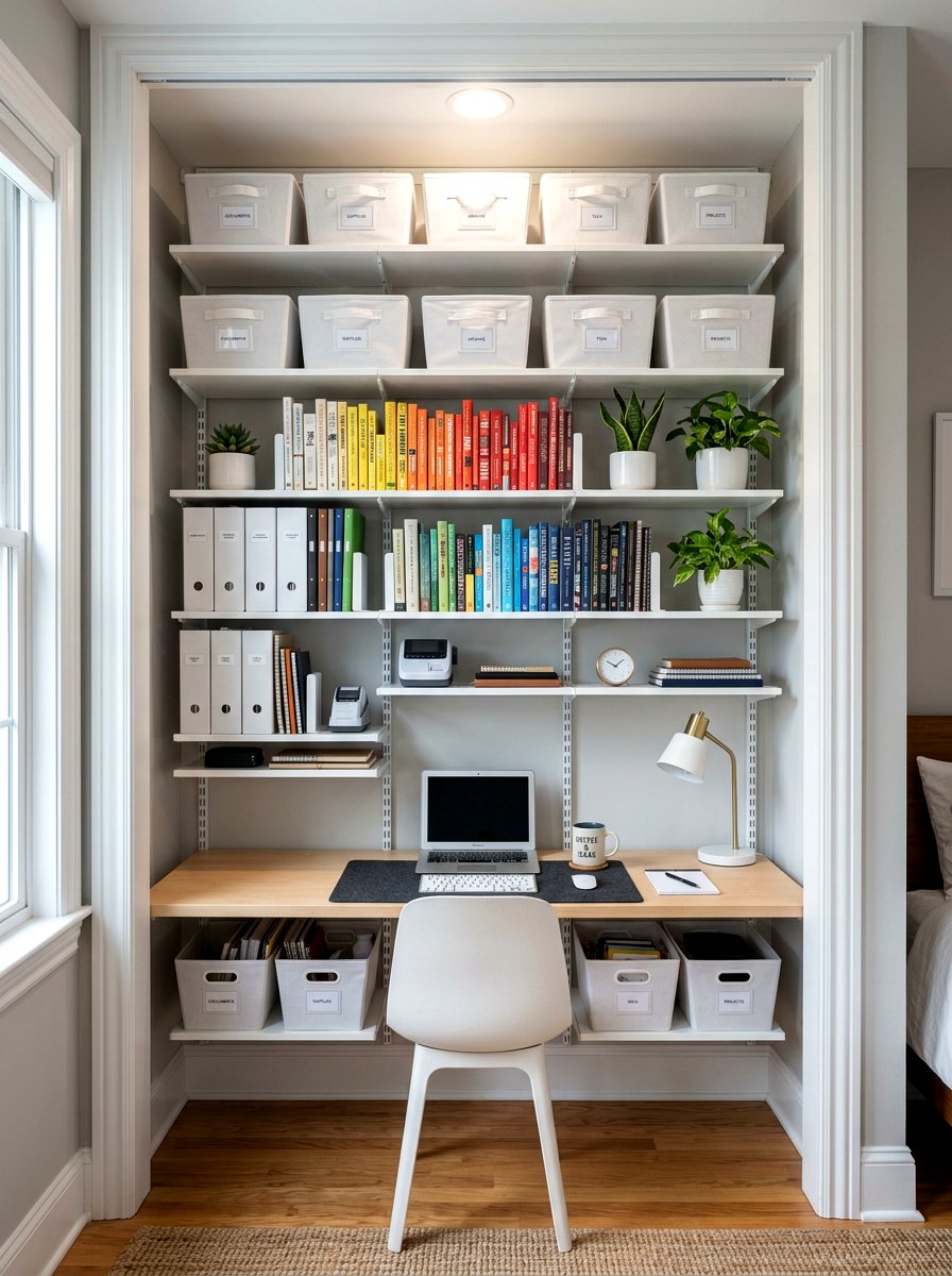 Closet office shelving - 30 closet office ideas