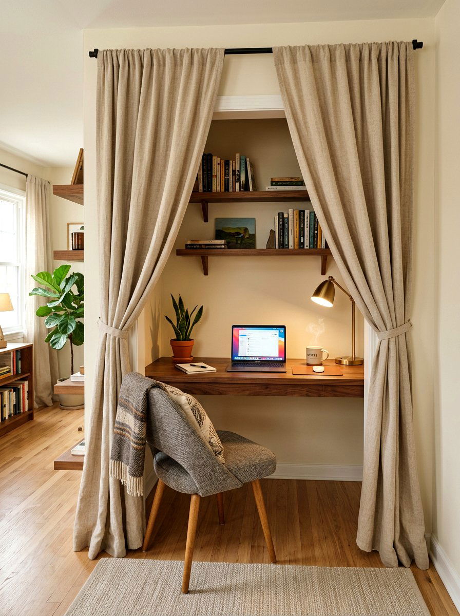 Closet office with curtains - 30 closet office ideas