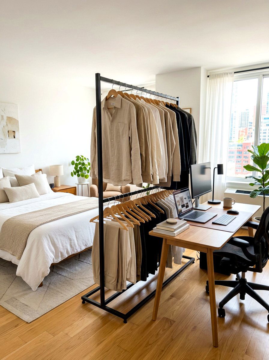 Clothing Rack Divider - 30 studio apartment divider ideas