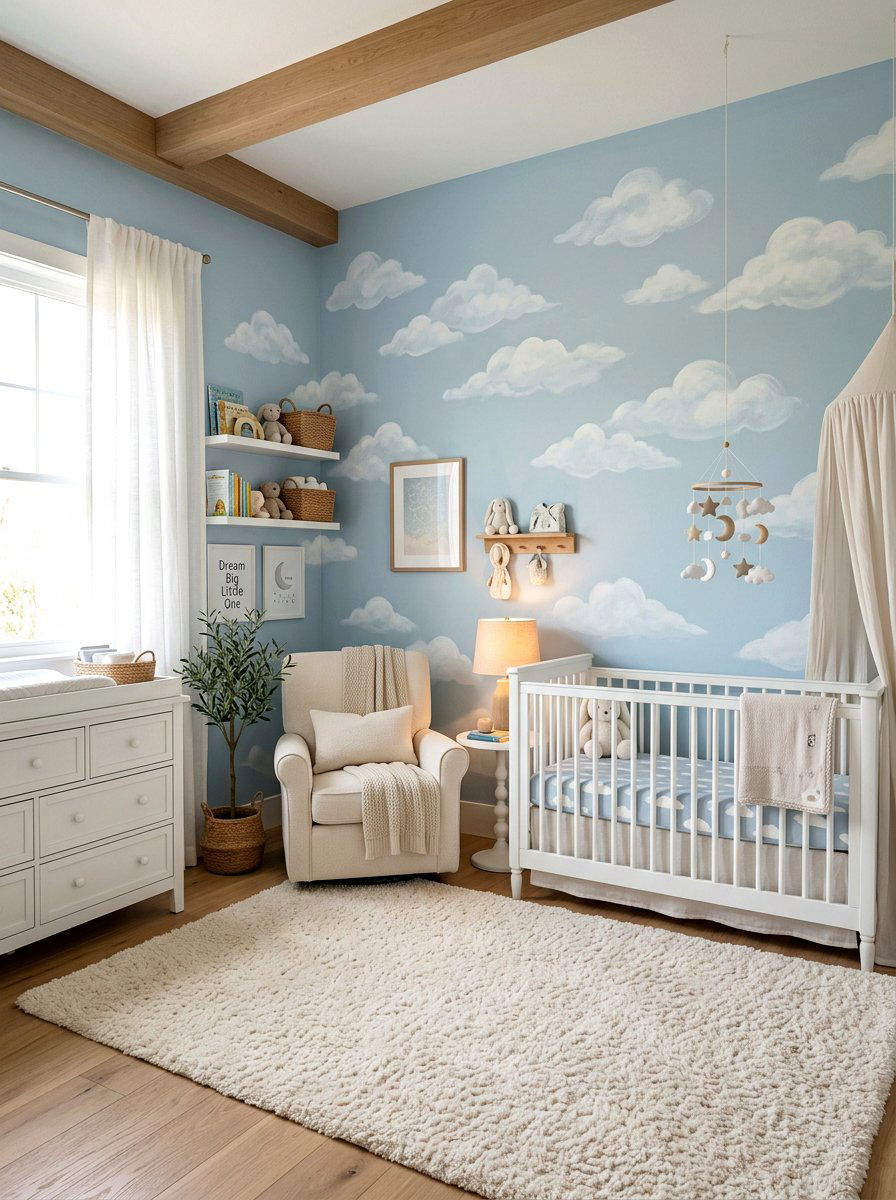 Cloud Pattern Wall - 30 small room mural ideas