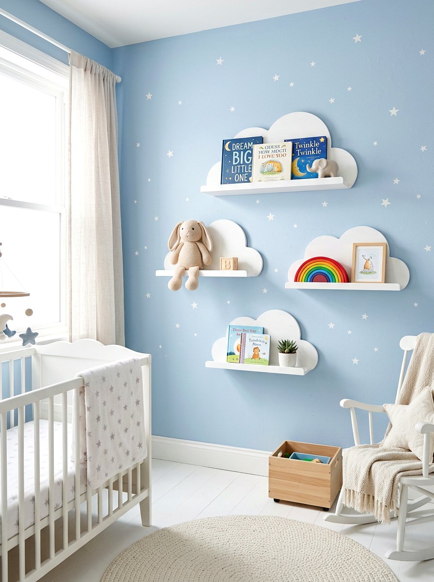 Cloud Shaped Nursery Shelves - 30 nursery library wall ideas