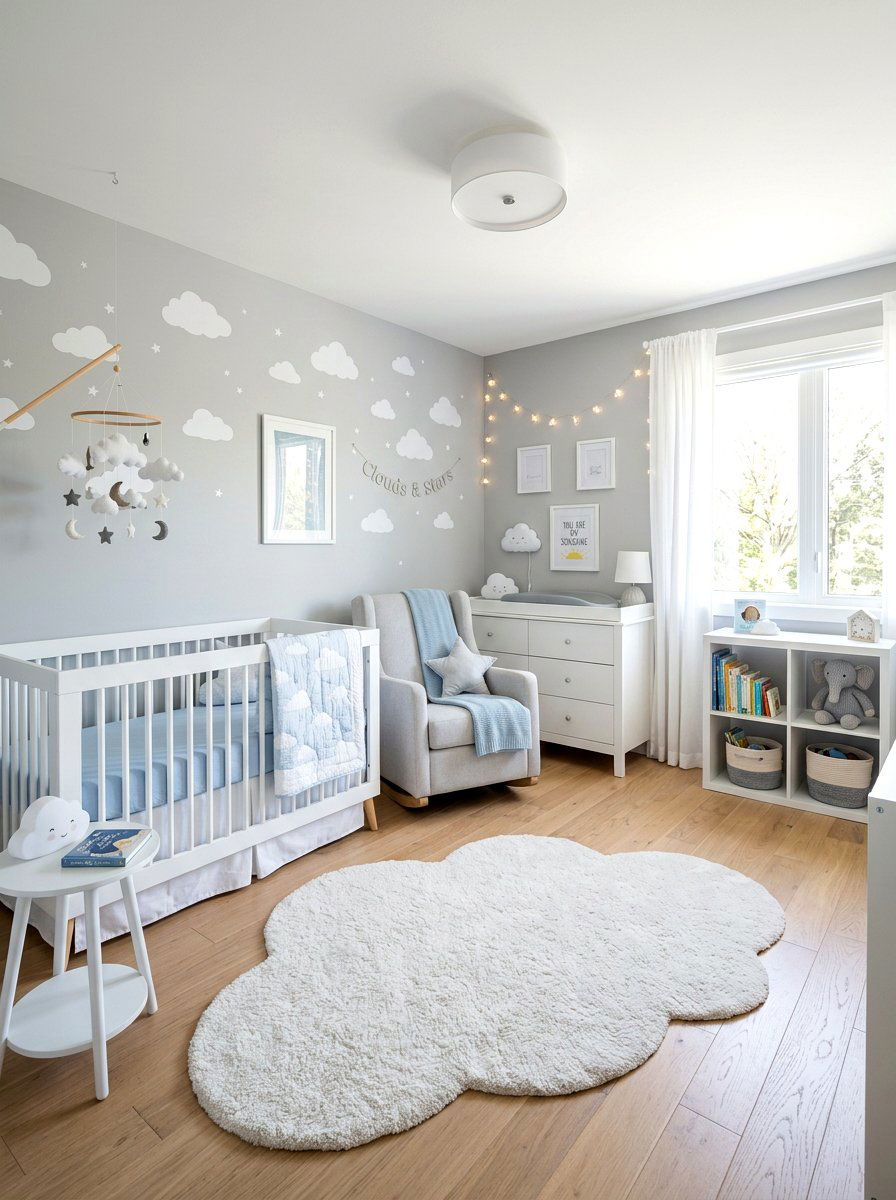 Cloud Theme Nursery - 30 aesthetic kids room ideas