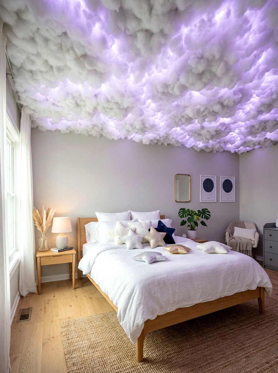 Cloud ceiling bedroom - 30 soft girl room ideas