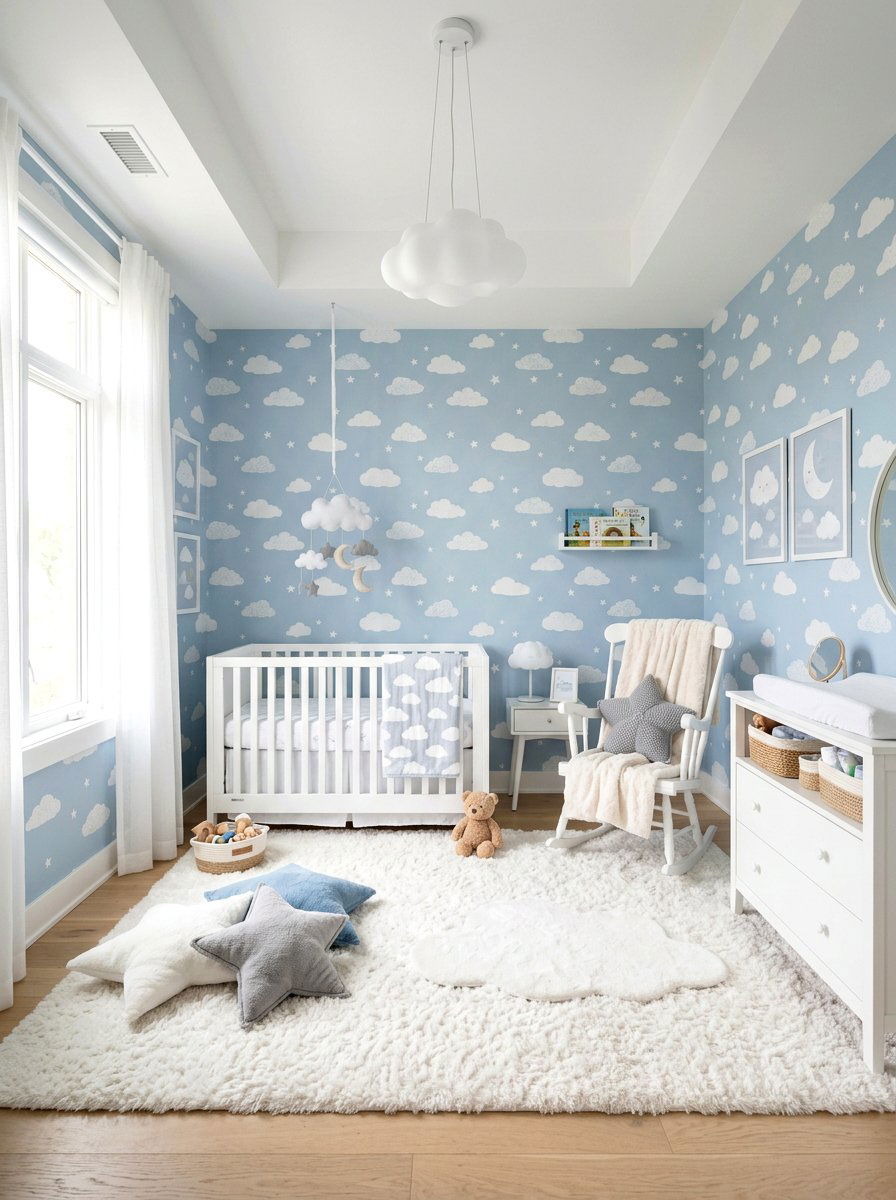 Cloud pattern nursery wallpaper - 30 nursery wallpaper ideas