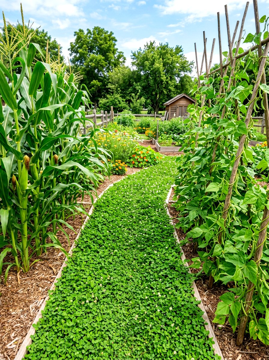 Clover Walkway - 30 vegetable garden path ideas