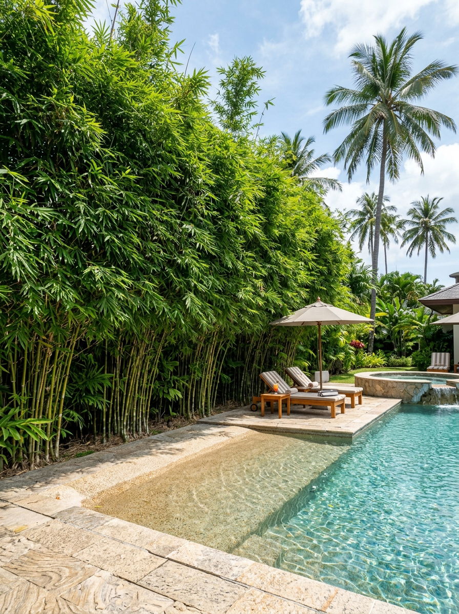 Clumping Bamboo Non Invasive Screen - 30 pool privacy hedge ideas