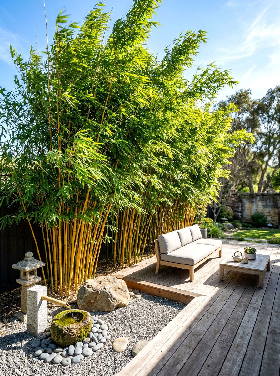 Clumping Bamboo screen - 30 evergreen privacy border ideas