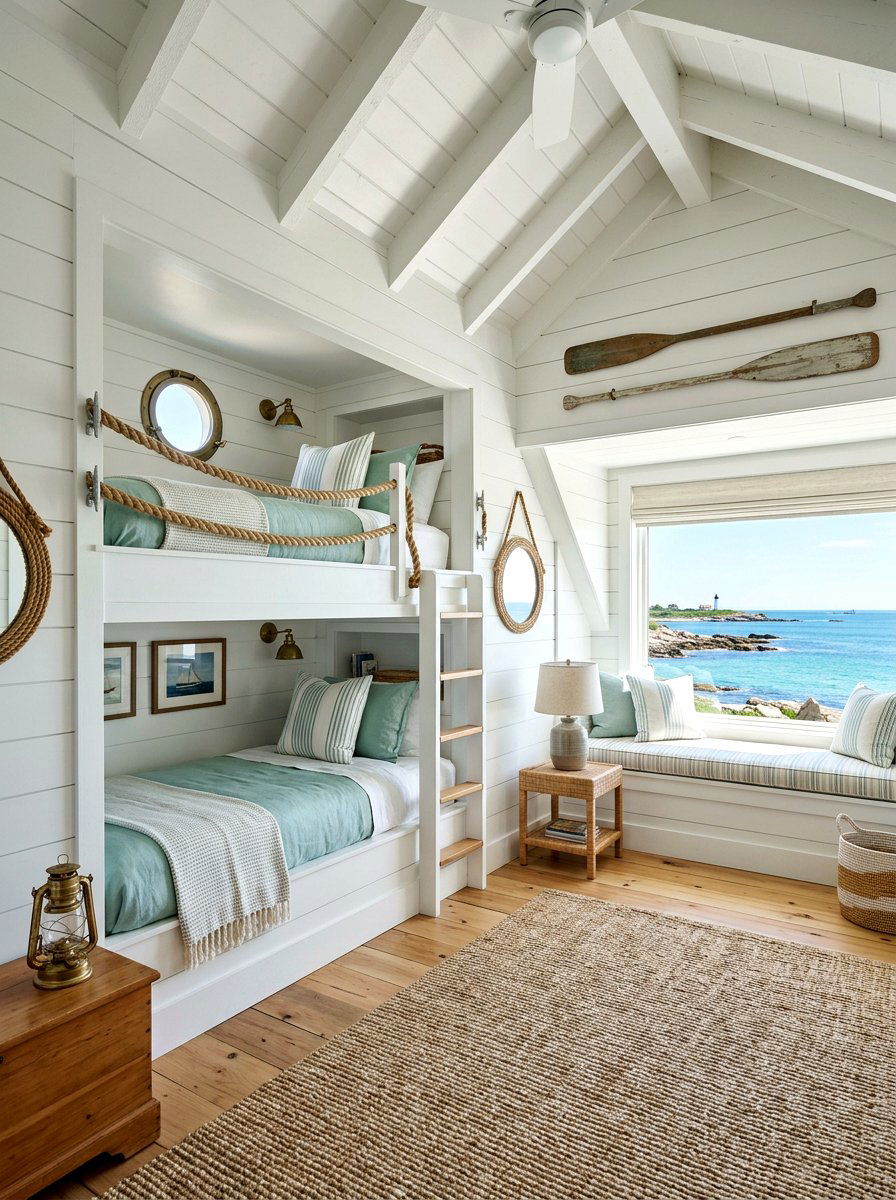Coastal Attic Bunk Room - 30 attic bunk room ideas