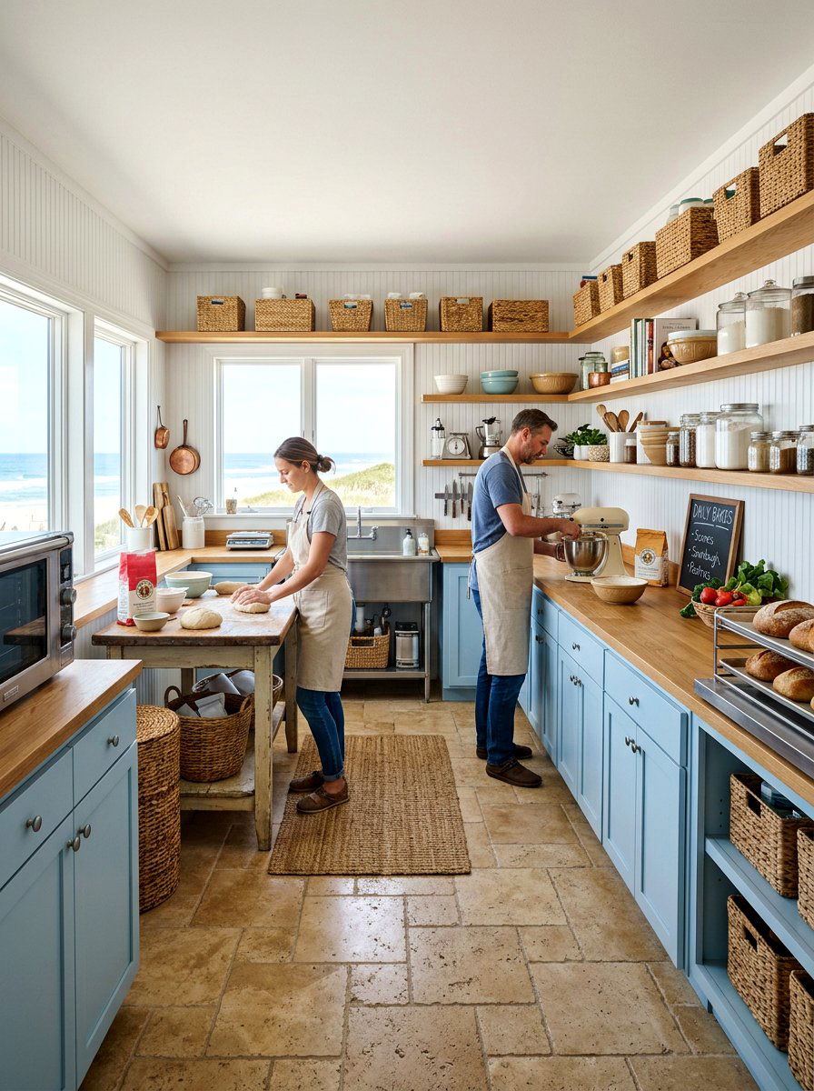 Coastal Bakery Kitchen Blue Accents - 30 vintage bakery kitchen ideas