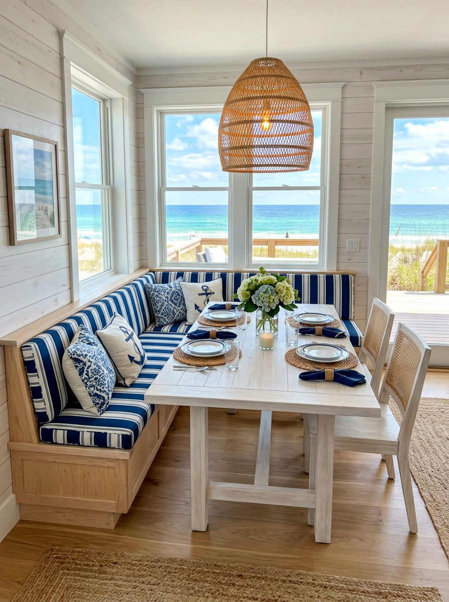 Coastal Banquette Dining - 30 banquette dining room aesthetic ideas