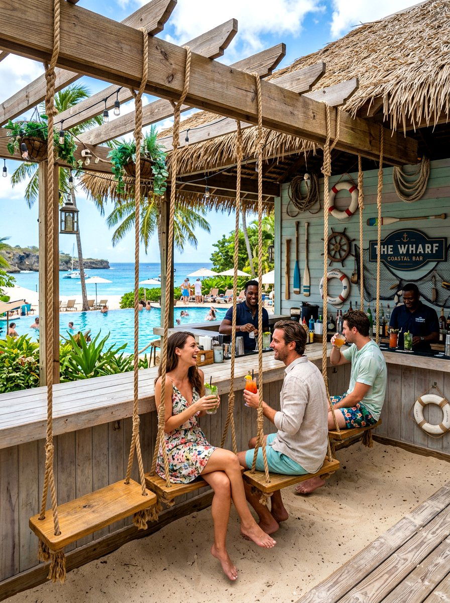 Coastal Bar With Swing Seats - 30 coastal backyard ideas