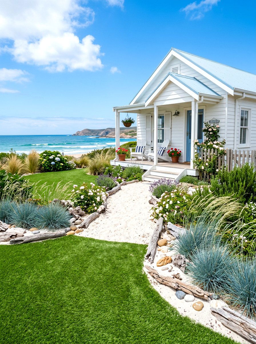 Coastal Beach Aesthetic - 30 artificial grass front yard ideas