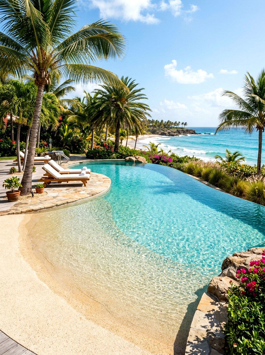 Coastal Beach Entry Pool - 30 inground pool ideas