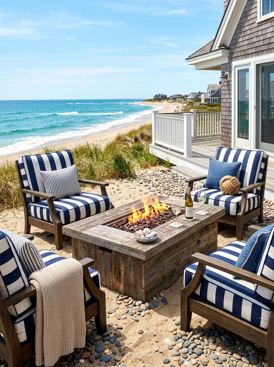 Coastal Beach House Fire Table - 30 fire table patio ideas