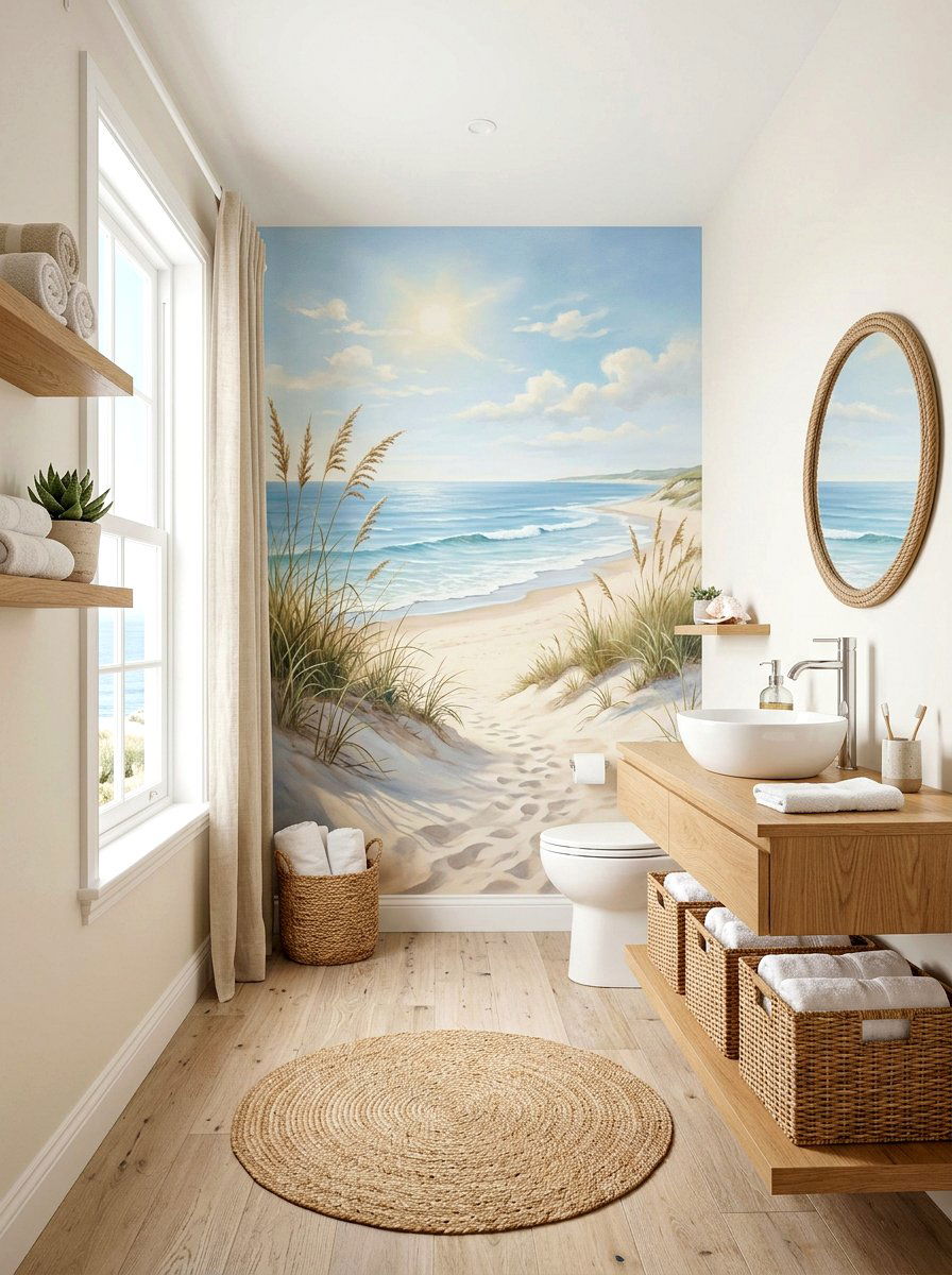 Coastal Beach Mural Bathroom - 30 murals in powder room ideas