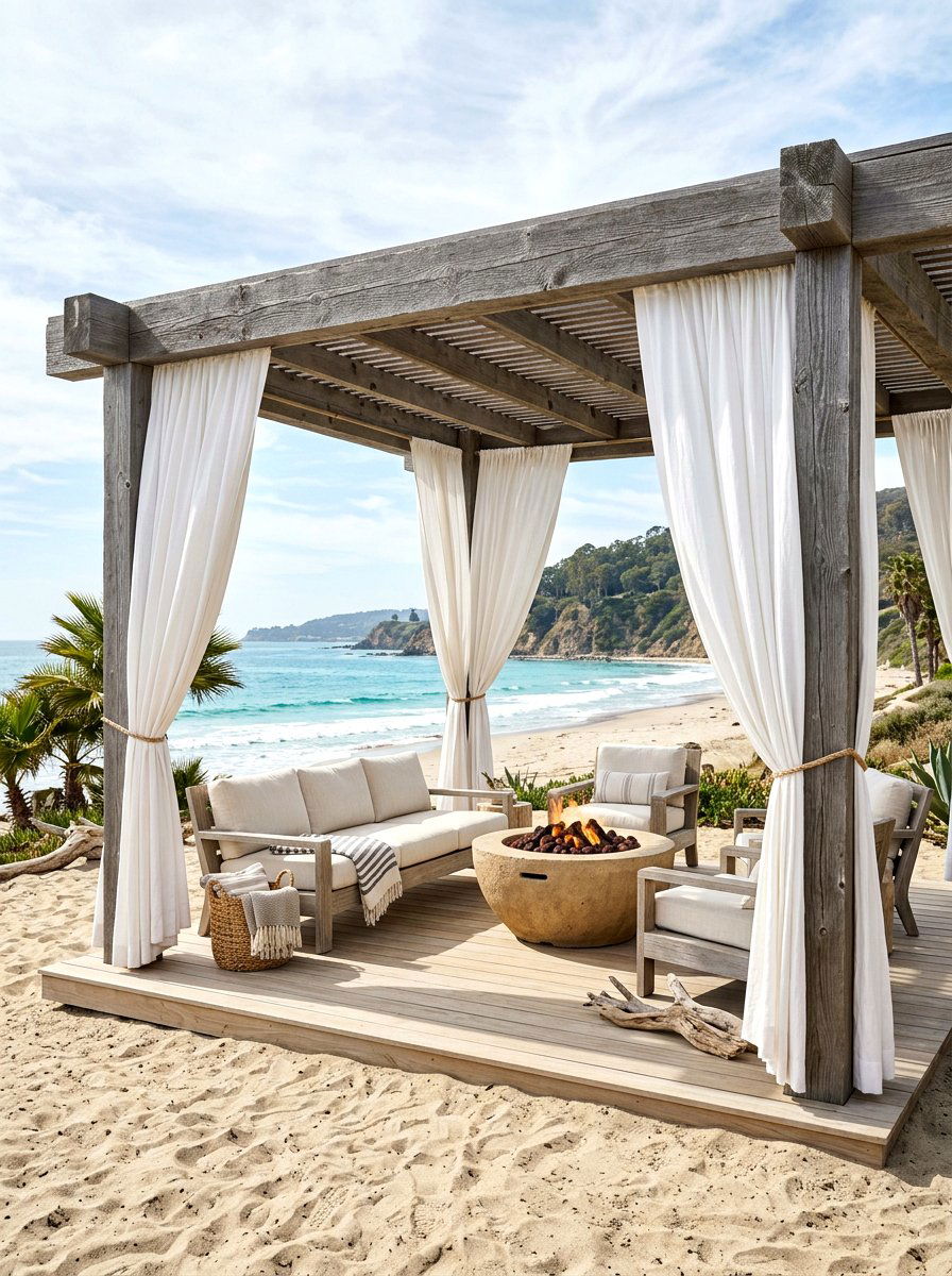 Coastal Beach Pergola - 30 fire pit pergola ideas