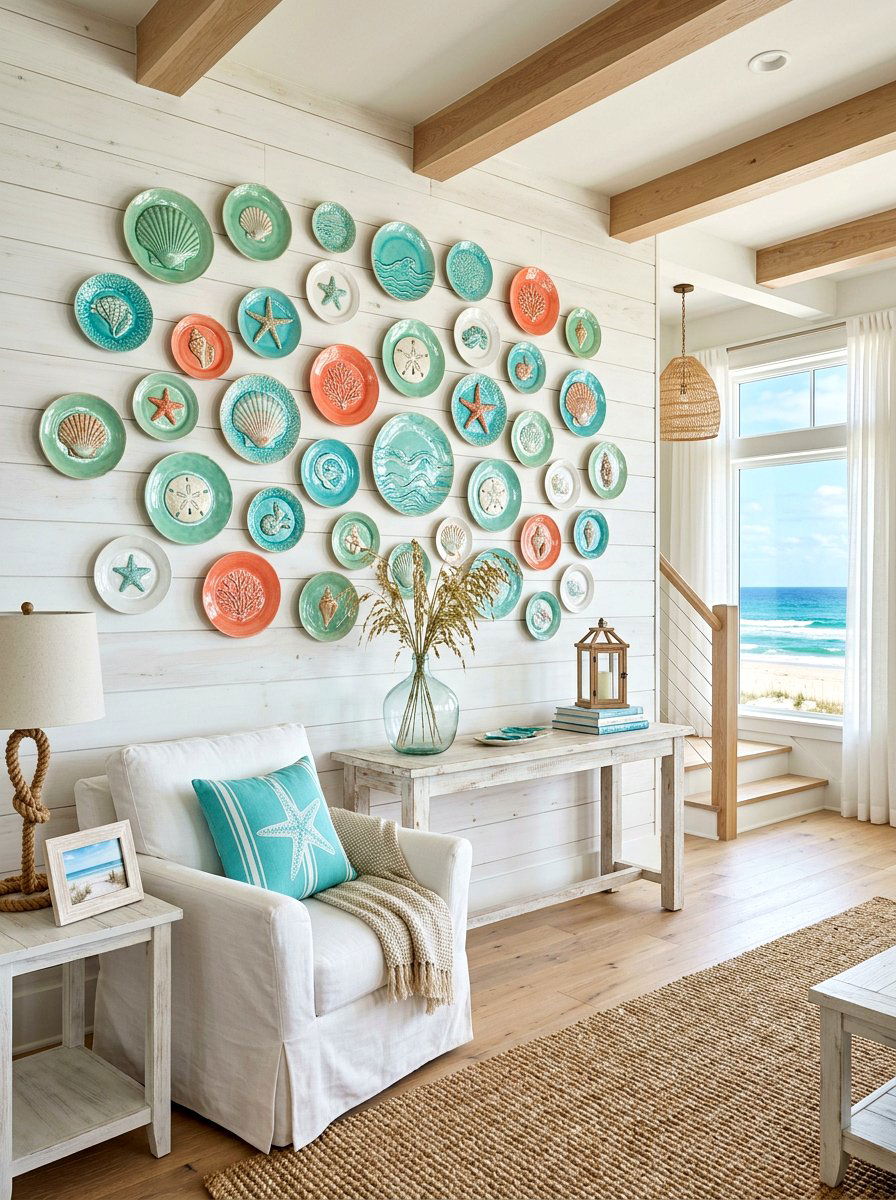 Coastal Beach Plate Wall - 30 plate wall dining room ideas