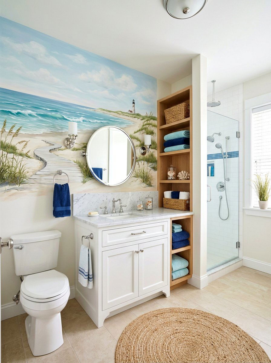 Coastal Beach Wall Mural - 30 landscape mural wall ideas