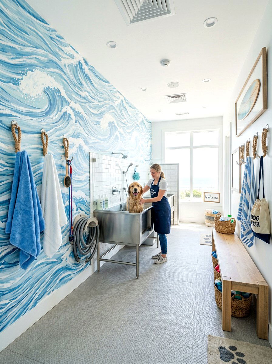 Coastal Beach Wave Wallpaper - 30 pet room wallpaper ideas
