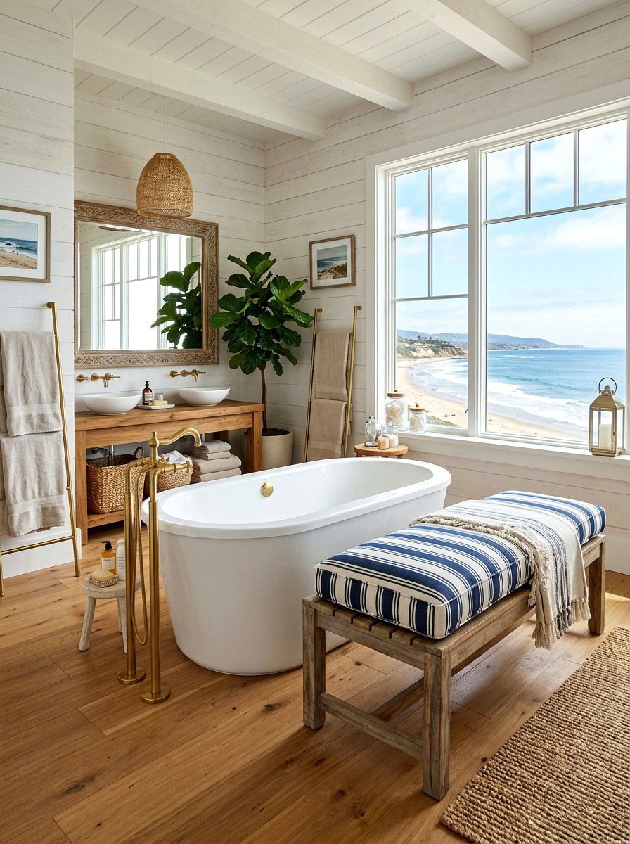 Coastal Bench Seating - 30 seaside bathroom ideas