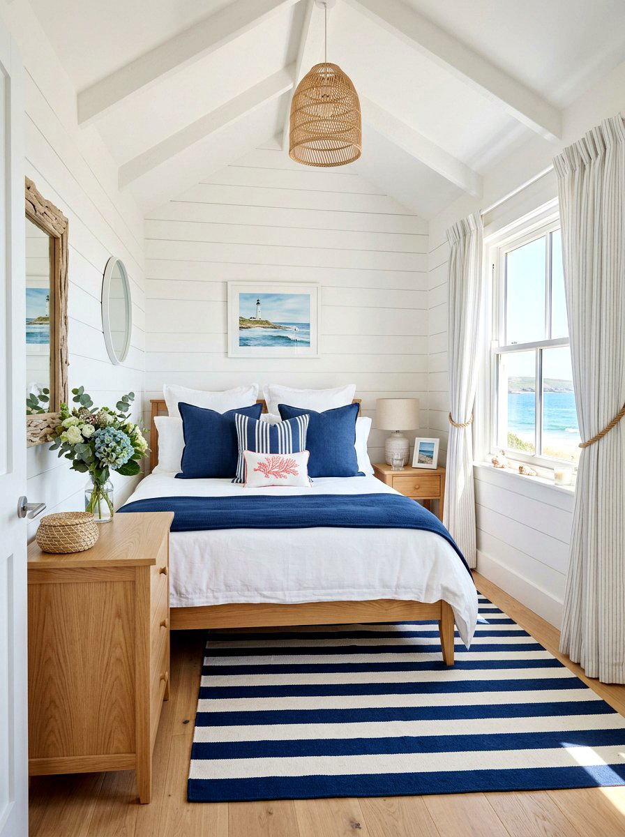 Coastal Blue Accents - 30 tiny cottage bedroom ideas