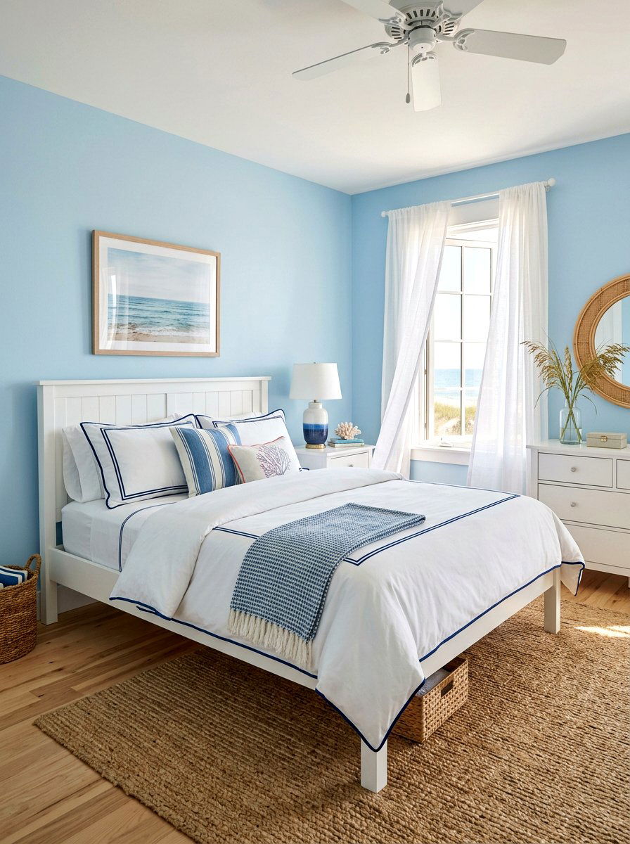 Coastal Blue And White Piped Bedding - 30 piped bedding bedroom ideas