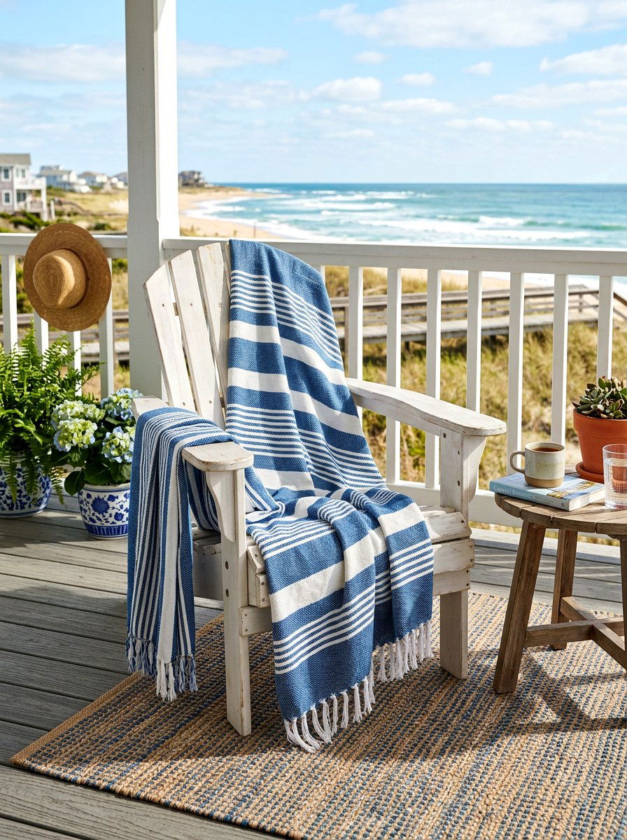 Coastal Blue And White Stripe Throw Blanket - 30 blue and white stripe porch ideas