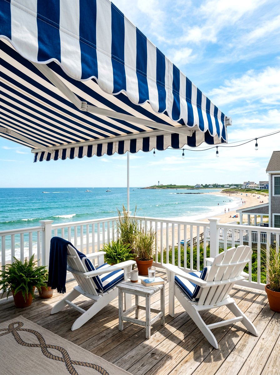 Coastal Blue And White Striped Awning - 30 scalloped awning ideas