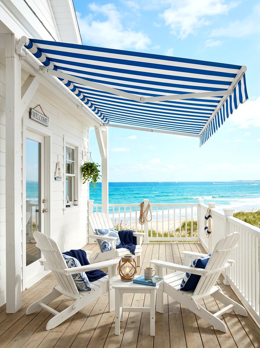 Coastal Blue Awning - 30 attached patio cover ideas