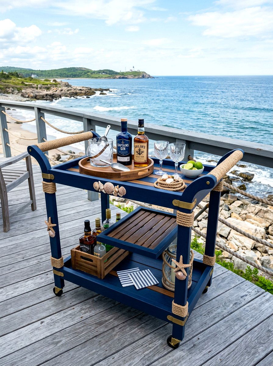 Coastal Blue Bar Cart - 30 outdoor bar cart ideas