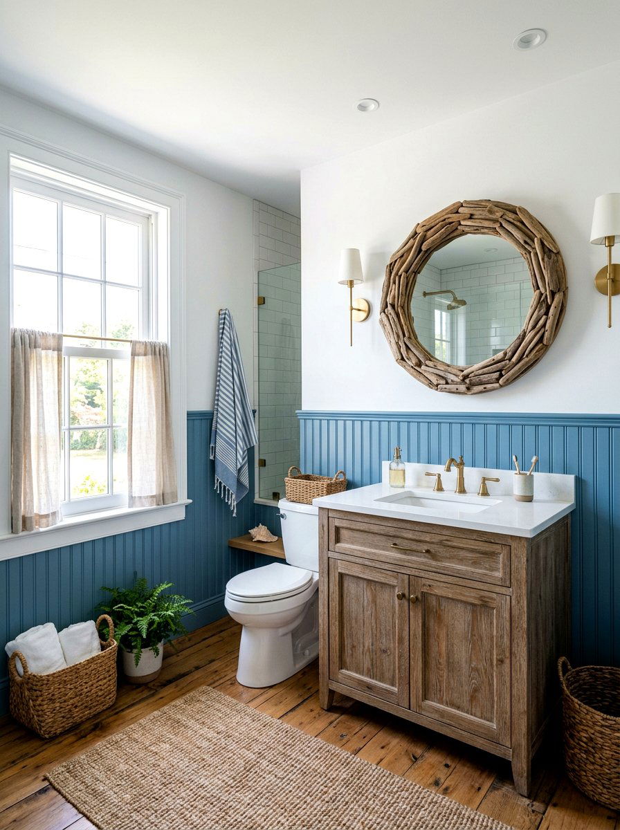 Coastal Blue Beadboard Bathroom - 30 panel molding bathroom ideas