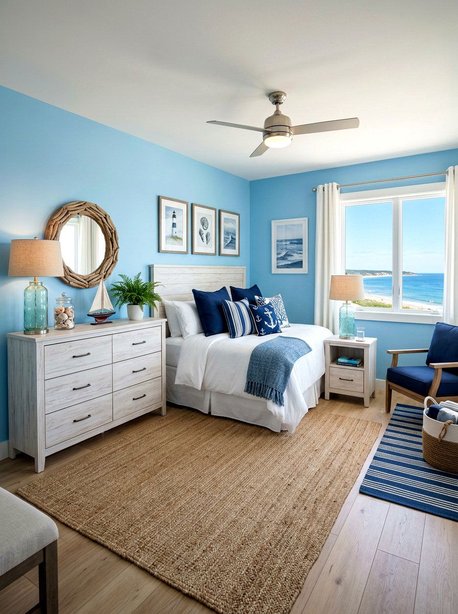 Coastal Blue Bedroom - 30 summer bedroom decor ideas