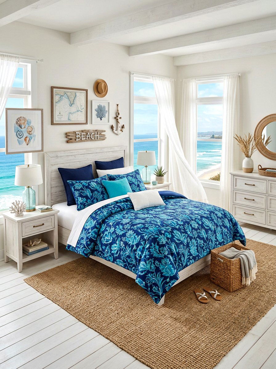 Coastal Blue Floral Bedding - 30 floral bedding aesthetic ideas